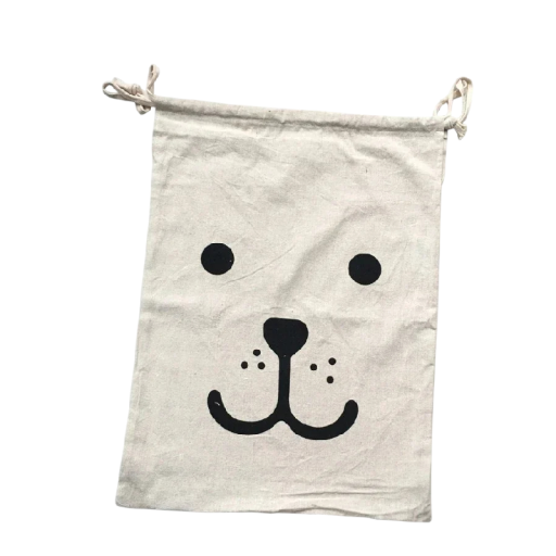 Sac en lin pour le linge et les jouets avec cordon de serrage 45x61 cm en coton et lin sac beige avec impression d'animal pour le rangement