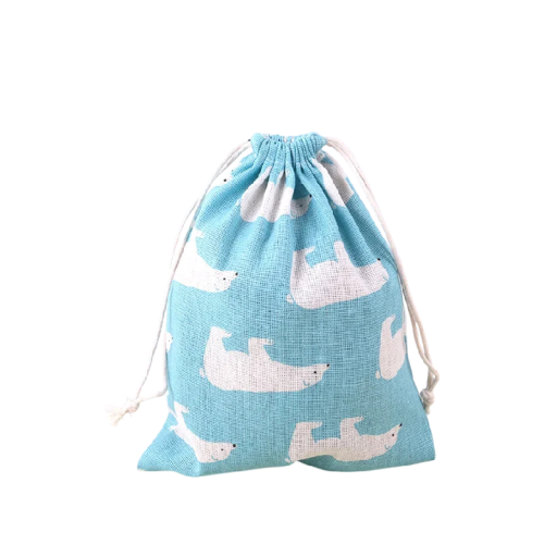 Sac en tissu avec cordon de serrage 19,4x24 cm en lin bleu avec impression d'ours blancs pour le rangement de petits objets et l'emballage de cadeaux