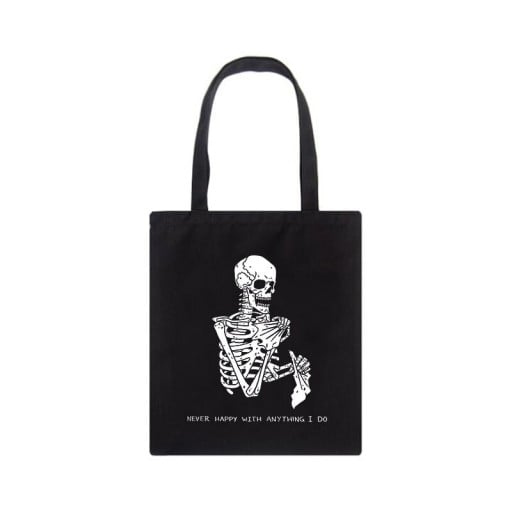 Sac en toile pour femmes avec impression de squelette 35 x 40 cm Sac de courses avec deux longues anses Illustration contrastée