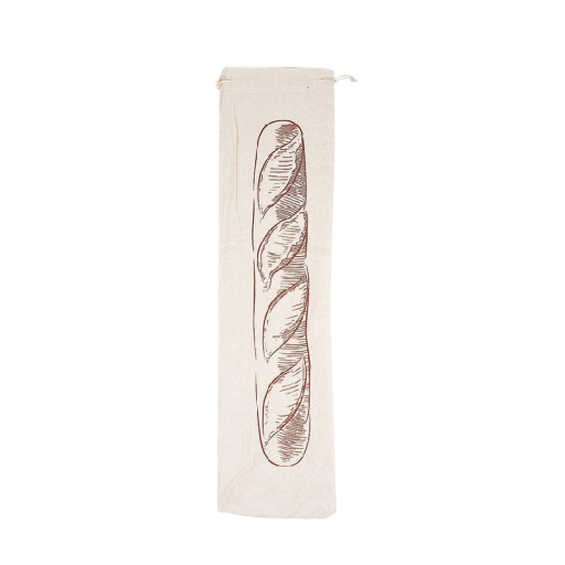 Sacchetto di pane in lino con cordoncino 16x64 cm beige con stampa di baguette copertura tessile per la conservazione del pane in casa