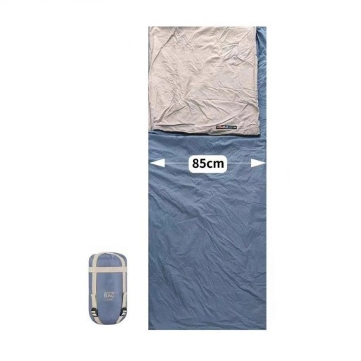 Sacco a pelo 205 x 85 cm Blu con cotone e nylon, destinato a temperature 8-15°C, confezione compatta 31 x 13 cm