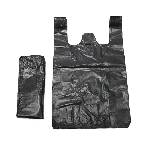 Saci de plastic cu mânere rezistente 22x35 cm 100 buc saci negri pentru gunoi și ambalare pentru gospodărie, bucătărie și comerț
