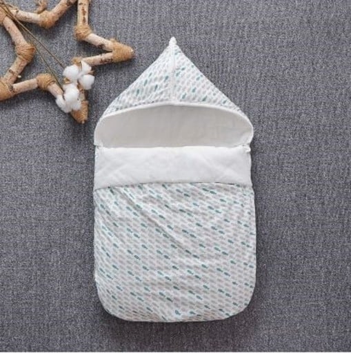 Saco de algodão para bebé com capuz e fecho de correr Saco quente com camada interna acolchoada e suave Feito de 100% algodão Dimensões 70 x 42 cm
