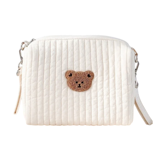 Saco de algodão portátil para fraldas 25 x 16 x 8 cm Saco de armazenamento com fecho Bordado padrão um urso Organizador para pensos higiénicos e cosméticos