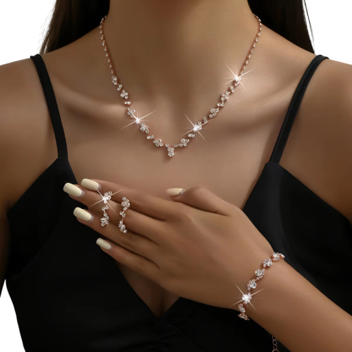 Săculeț Gracios pentru Femei cu Flori Colier Cercei Brățară Aliaj de Cupru Accesorii de Nuntă Set de Bijuterii Elegante