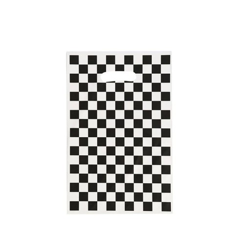 Sada 10 ks dárkových sáčků 25 × 16,3 cm plastové bílé sáčky s černým kostkovaným vzorem na balení dárků a sladkostí