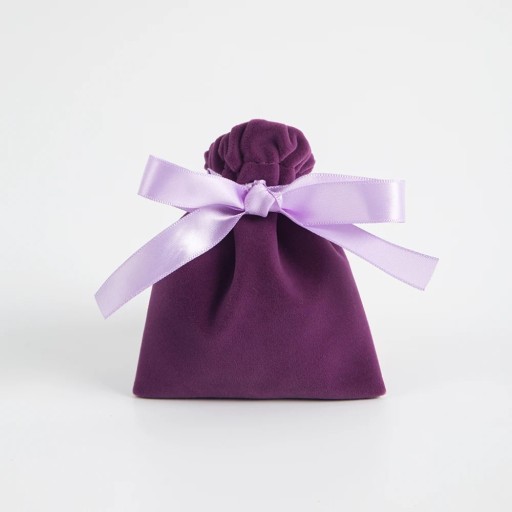 Sada 10 ks fialových sametových zatahovacích sáčků 7×9 cm se stužkou, dárkové látkové pytlíky na šperky a drobnosti