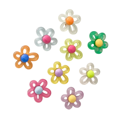 Sada 10 ks magnetek květinový motiv barevné  3×3 cm plastové 3D magnety na lednici nástěnku dekorace uchycení poznámek