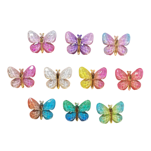 Sada 10 ks magnetických motýlů dekorativní 3,2 x 2,5 cm pryskyřice s magnetem barevné mini magnetky na lednici a kovové plochy