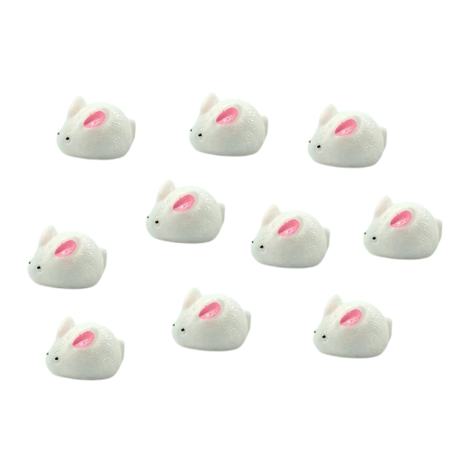 Sada 10 ks Mini figúrka biely králik 0,9 × 1,6 cm Živicová dekorácia do mini záhradky kvetináča alebo akvária