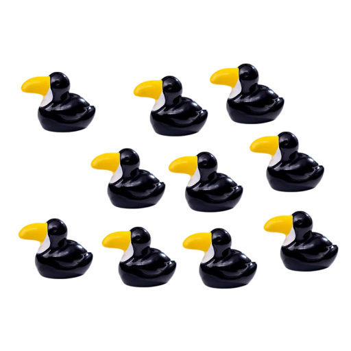 Sada 10 ks Mini figúrka čierny tukan so žltým zobákom 1,5 × 2,2 cm Pryskyřicová dekorácia do mini záhradky kvetináča alebo akvária