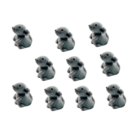 Sada 10 ks Mini figurka šedá myška 1,5 × 1,2 cm Pryskyřicová dekorácia do mini záhrady kvetináča alebo akvária