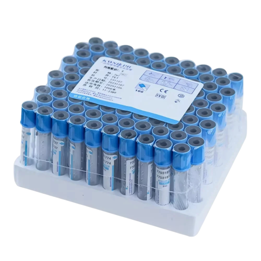 Sada 100 ks jednorázových zkumaviek na odber krvi 2 ml plastová modrá veterinárna laboratórna zkumavka pre vzorky