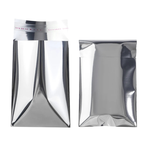 Sada 100 ks plastové lesklé zalepovací sáčky 14×20 cm šedostříbrné s lepícím proužkem na balení šperků a drobných dárků