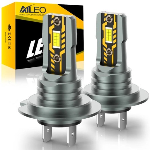Sada 2 ks LED autožárovek AILEO H7 22000 lm 6500 K 16 čipov CSP 5570 a kompaktné telo 53 mm Biele svetlo Do svetlometov osobných automobilov