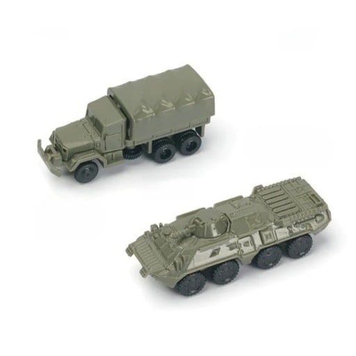 Sada 2 ks modelov vojenskej techniky M35 a BTR-80 mierka 1:144 z ABS plastu zberateľské modely na dekoráciu aj pre modelárov