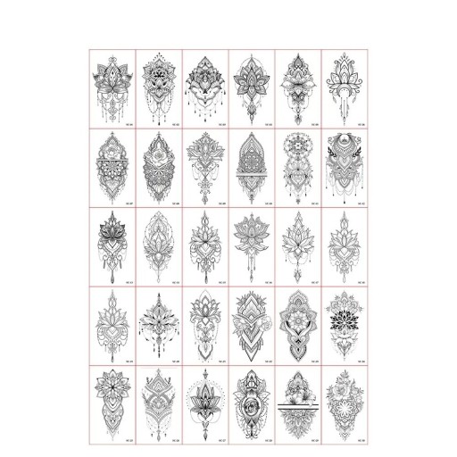 Sada 30 ks dočasných tetování 5,7 x 9,7 cm mandala květ lotus ornamentální vzory dekorativní unisex motivy