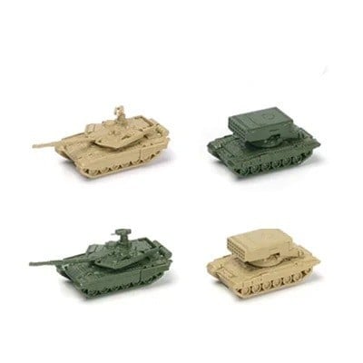 Sada 4 ks modelov vojenskej techniky T-90MS a TOS-1A mierka 1:144 z ABS plastu zberateľské modely na dekoráciu aj pre modelárov