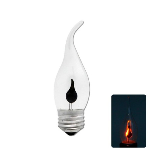 Sada 4 LED žárovek ve tvaru svíčky se zahnutou špičkou E27 Efekt plamene 1 W 11,5 x 3,5 cm Čiré sklo Teplé bílé světlo Do lustrů