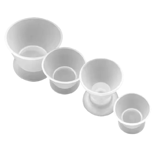 Sada 4 silikonových míchacích misek pro zubaře různé velikosti průměr 28 mm 34 mm 44 mm 54 mm Zubní laboratorní vybavení