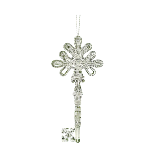 Sada 5 ks vánočních ozdob plastová průhledná ve tvaru klíče 11,5 cm Pověšení za provázek na vánoční stromek