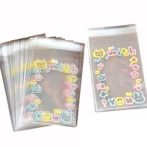 Sada 50 ks průhledných dárkových sáčků 8×10,3 cm na fotografie, kartičky a drobnosti, s dekorativním potiskem