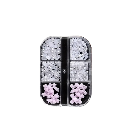 Sada 500 ks dekorací na nehty 3D pryskyřičné mašle perličky s plochým zadním okrajem mix tvarů nail art DIY ozdoby manikúra plast
