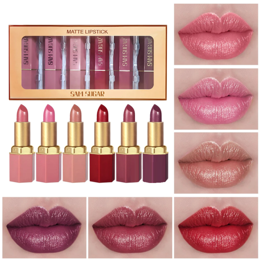 Sada 6 ks perleťově lesklých rtěnek 2,5 ml Kosmetická sada Rtěnky v krabičce 20 x 9,5 x 2,5 cm Make-up dárkový set