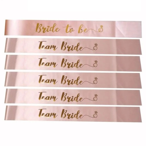 Sada 6 ks svadobných šerp Team Bride + Bride To Be Saténová látka 156 x 9,5 cm Rozlúčka so slobodou Dekorácia