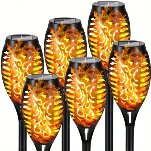 Sada 6 solárních pochodní 12 LED s efektem plamene Vodotěsné venkovní dekorativní krajinné světlo pro zahradu terasu dvůr cestičku nádvoří