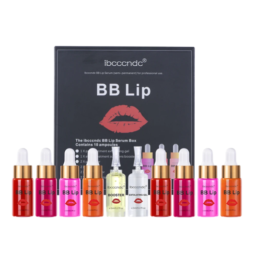 Sada BB lesků na rty 8ks s exfoliačním gelem a boosterem 5 ml Péče o rty Hydratace Lesk Exfoliace Výživa Kosmetická sada