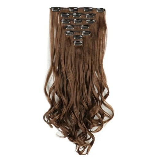 Sada clip in příčesky vlnité 55 cm syntetické vlasy tepelně odolné pro prodloužení a zahuštění vlasů 7 kusů 130 g