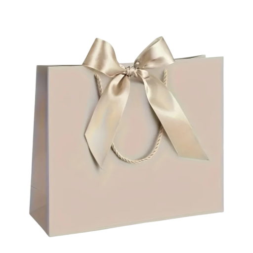 Sada dárkových tašek 10 ks 28×20×10 cm papírové tašky béžová s mašlí a šňůrkovým uchem na balení dárků