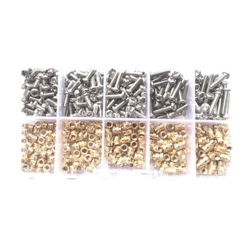 sada de 420 parafusos e porcas M3 de diferentes comprimentos 6–14 mm acabamento metálico cor prata e dourada para a união de pequenas peças