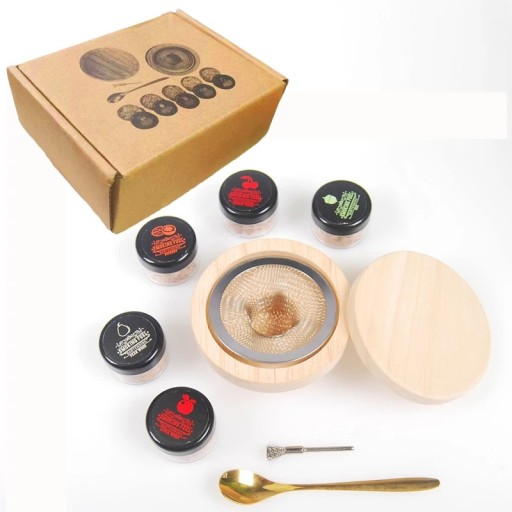 Sada infuzér na kouř na whisky dřevěný + 5 druhů štěpek kartáček a lžička světlé dřevo pro aromatizaci nápojů