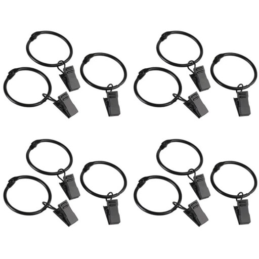 Sada kroužků na záclony s klipy 12 ks 4,3x3,7 cm železo závěsné kroužky s háčky pro uchycení závěsů a záclon
