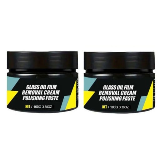 Sada lešticí pasta na autoskla 2×100 g s houbičkou hydrofobní odstranění olejového filmu černo-žlutá na čelní skla auta