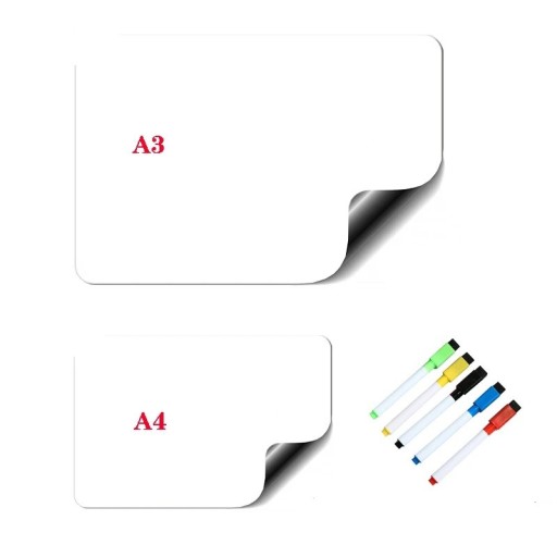 Sada magnetických tabulí na fixy A3 A4 stíratelná s 5 fixy uchycení na lednici praktická psací plocha pro poznámky a plánování