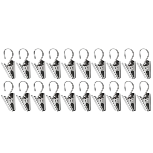 Sada nerezových klipů na záclony s háčkem 20 ks 35x9,5 mm nerezová ocel závěsné spony pro uchycení záclon a závěsů