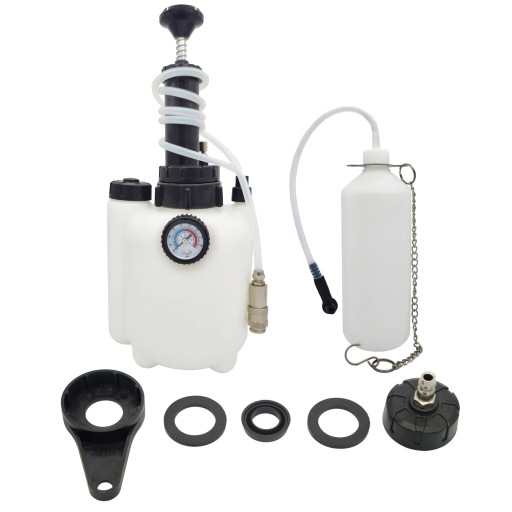 Sada pro manuální odvzdušnění brzd 3L s manometrem a hadicí 40,5×17,5 cm plastová pro odvzdušnění brzdového systému