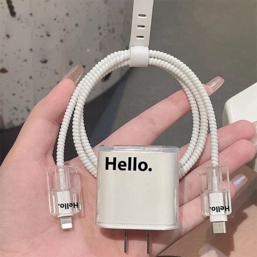 Sada silikonového ochranného obalu na nabíječku a kabel pro iPhone Průhledný design s nápisem Ahoj a ochranou konektorů
