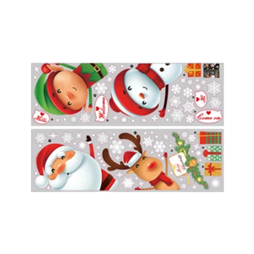 Sada vánočních samolepek na okno 2x fólie 30 x 90 cm Santa Claus sob sněhulák elf sněhové vločky PVC dekorace pro zimní výzdobu