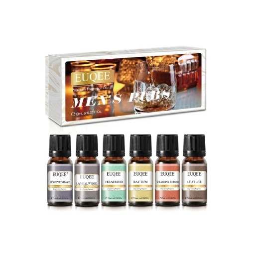 Sada vonných olejů Men’s Pub 6×10 ml esenciální oleje do difuzéru dárkové balení 165×72 mm dřevité a kořeněné vůně