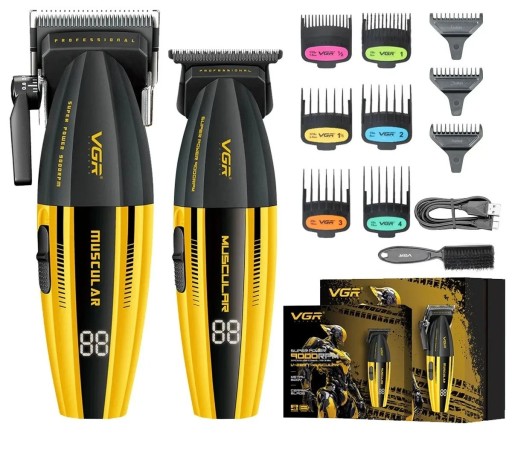 Sada zastřihovač vlasů a konturka s LCD displejem 2000 mAh USB nabíjení keramická čepel 9 nástavců pro střih