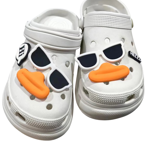 Sæt 6 stk. dekorationer til crocs ansigt med firkantede briller PVC pynt til crocs sko til personalisering af fodtøj