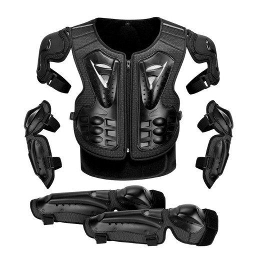 Sæt af motorcykelbeskyttere til krop, albuer og knæ, motocross beskyttelsesudstyr krop 56 × 38 cm, albuer 31 cm, knæ 44 cm, sort til kørsel