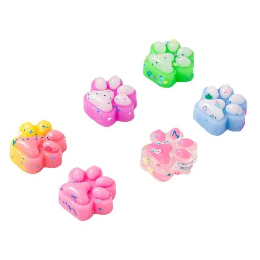 Sæt med 10 silikone antistress legetøj i kattepote form Farverige mini klemfigurer til sjov og afslapning