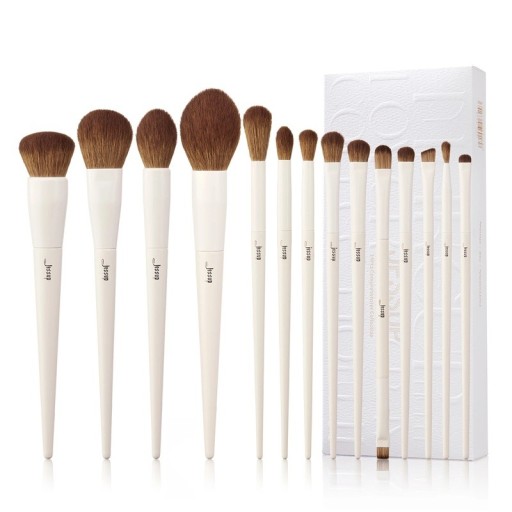 Sæt med 14 stk. makeup pensler syntetiske veganske børster birketræ aluminiumshylster professionel kosmetisk makeup