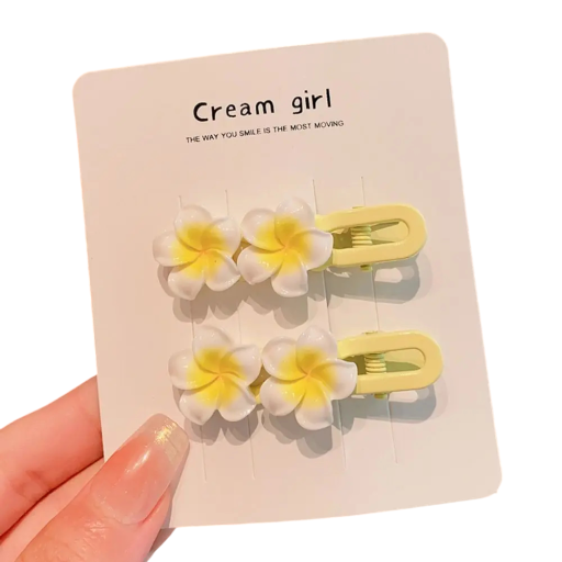 Sæt med 2 gule hårspænder med hvide og gule blomster Stilfuldt hårtilbehør Blomsterspænder til piger Sød hårpynt