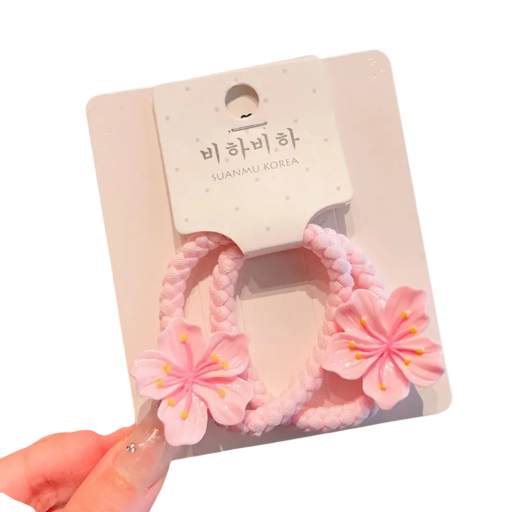 Sæt med 2 lyserøde blomsterhårscrunchies Stilfulde børnehårscrunchies Elastiske hårtilbehør Søde blomsterhårscrunchies